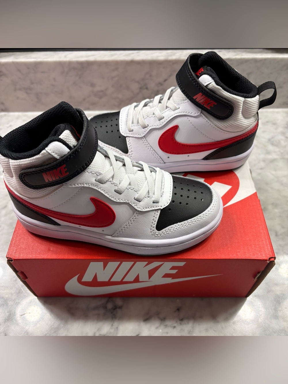 Nike Court Borough Mid 2 Toddler Little Boy Shoes Youth 11C Black Red White